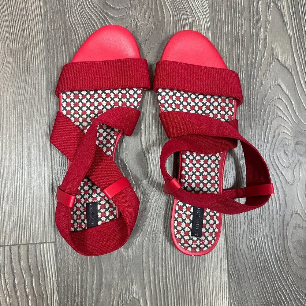 Lands’ End Red Strappy Stretch Flat Sandals Comfortable Summer Vacation Size‎ 7B